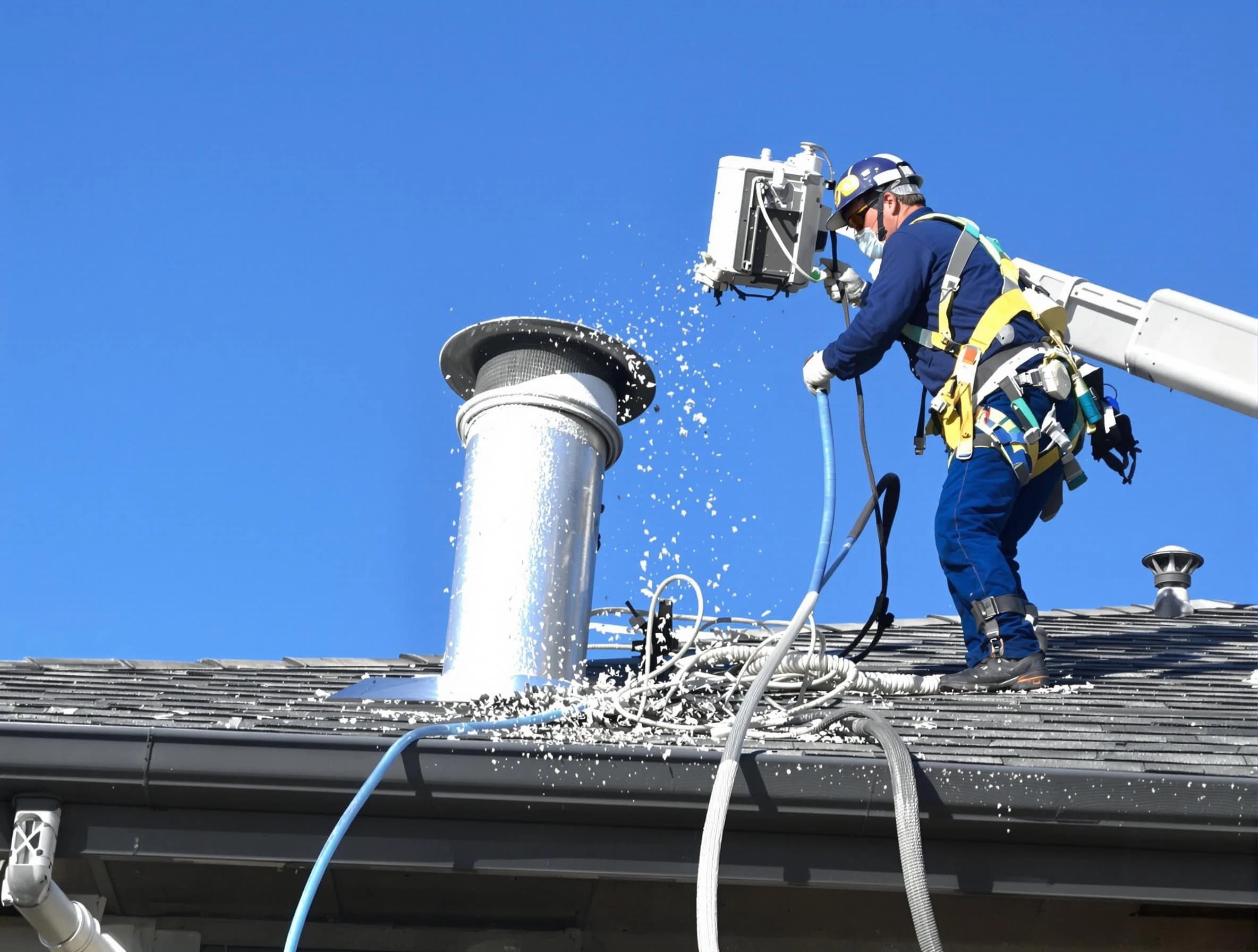 Palmetto Dryer Vent Cleaning certified technician safely cleaning a roof-mounted dryer vent in Palmetto
