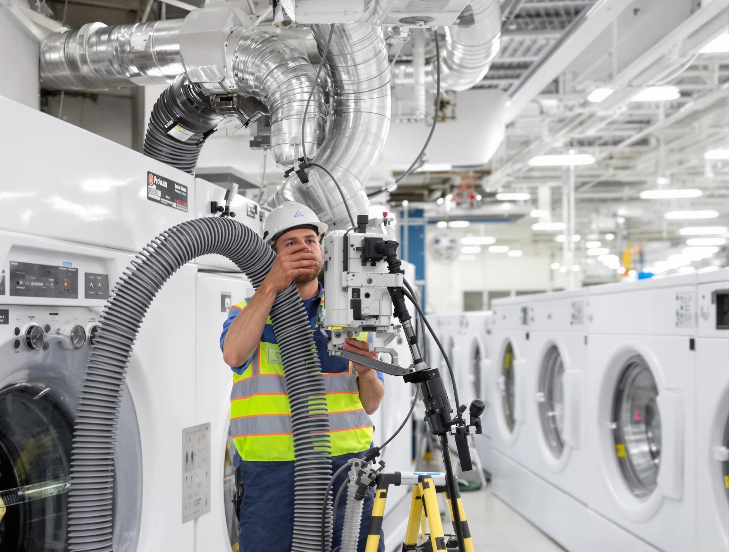 Palmetto Dryer Vent Cleaning team performing commercial-grade dryer vent cleaning at a business facility in Palmetto