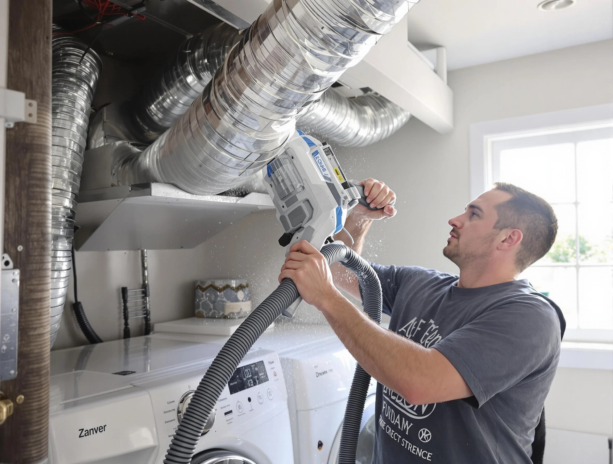 Palmetto Dryer Vent Cleaning specialist cleaning deep within a dryer vent duct system in Palmetto