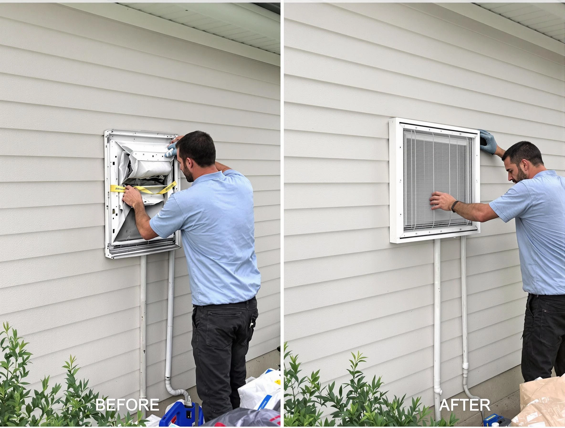 Palmetto Dryer Vent Cleaning technician installing high-quality dryer vent cover at a residential property in Palmetto